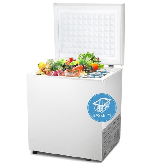 Congélateur à coffre de 1,8 pi3 avec panier amovible, drain inférieur, thermostat à 7 niveaux, design indépendant pour maison et appartement.