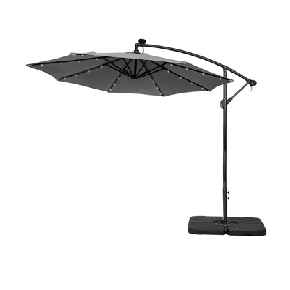 Parasol de terrasse à éclairage solaire de 3 mètres avec pied de support.