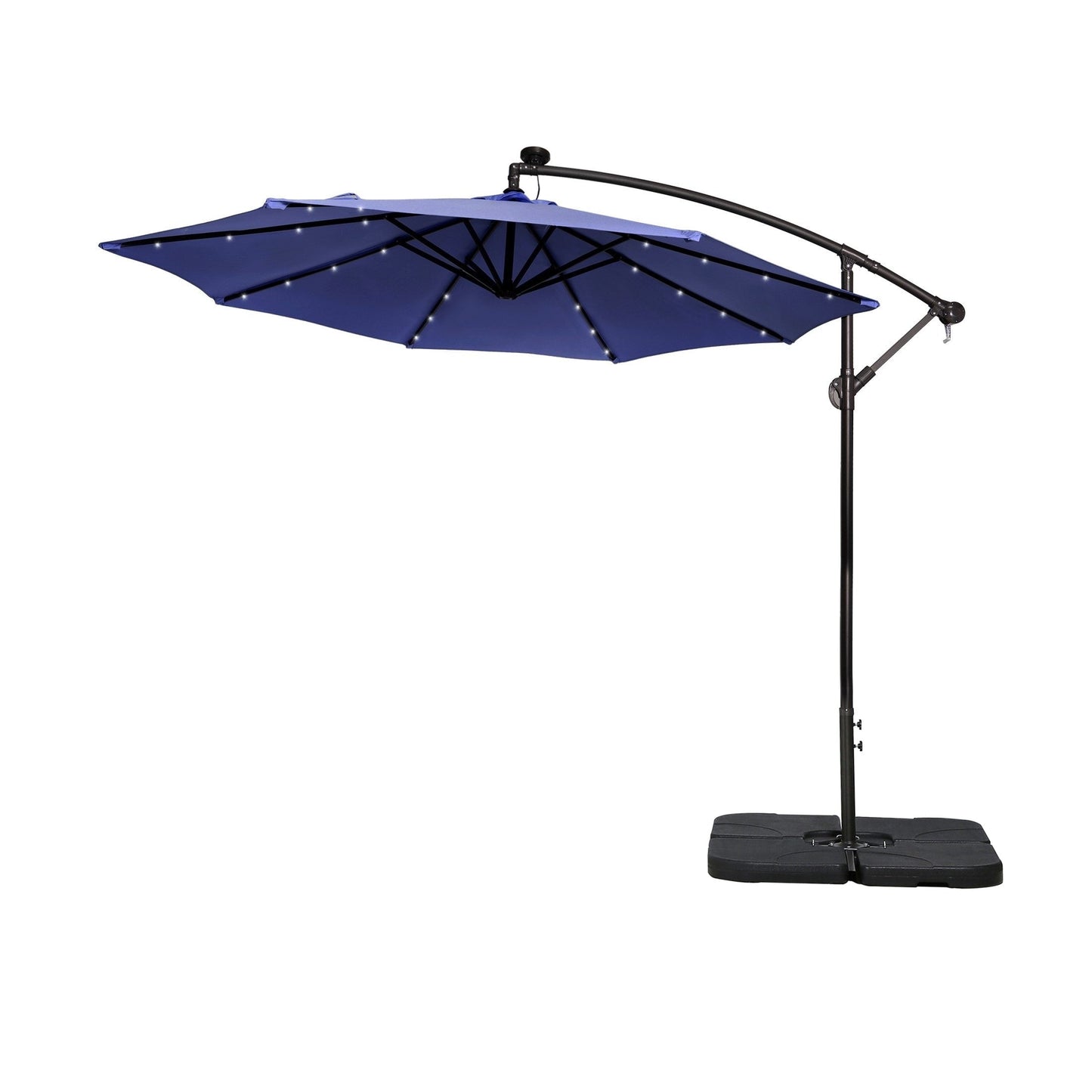Parasol de terrasse à éclairage solaire de 3 mètres avec pied de support.