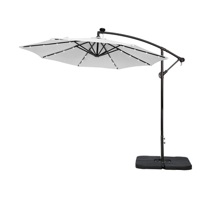 Parasol de terrasse à éclairage solaire de 3 mètres avec pied de support.