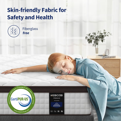 Matelas hybride en mousse à mémoire de forme - Soutien moyen, ressorts renforcés pour soulager les points de pression, certifié CertiPUR-US