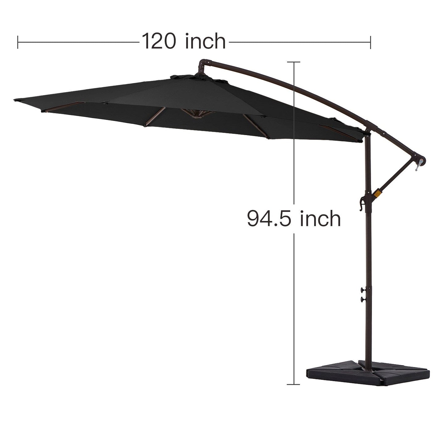Parasol cantilever en acier de 3 m avec levier de manivelle et base lestée