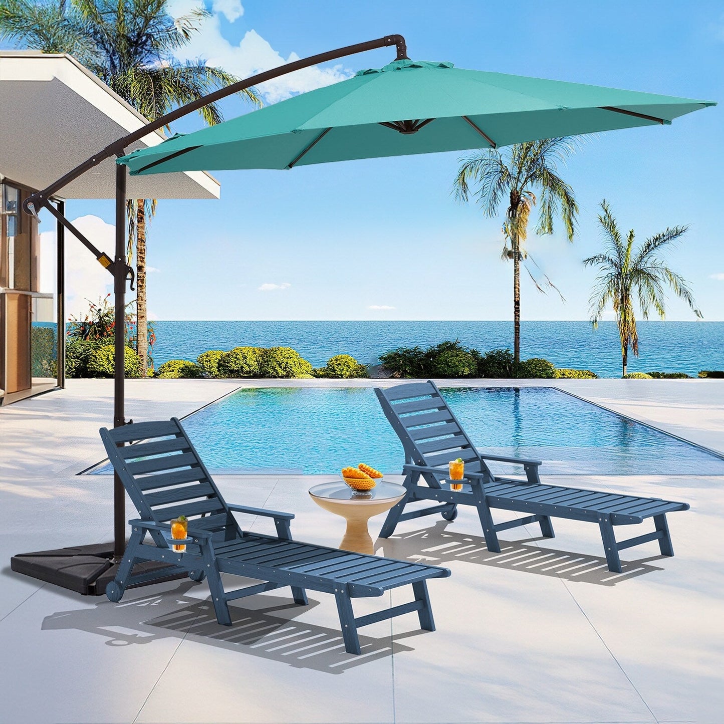 Parasol cantilever en acier de 3 m avec levier de manivelle et base lestée