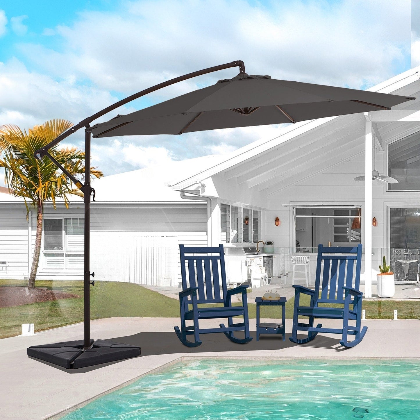 Parasol cantilever en acier de 3 m avec levier de manivelle et base lestée