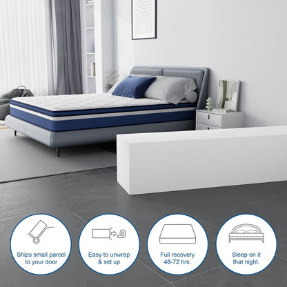 Matelas SweDrea 10 pouces hybride à ressorts, à soulagement de pression et rafraîchissant, moelleux, certifié CertiPUR-US, SGS et OEKO-TEX.