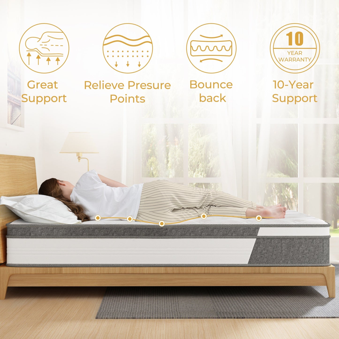 Matelas hybride à ressorts et mousse à mémoire de forme de 25 cm (10 pouces)