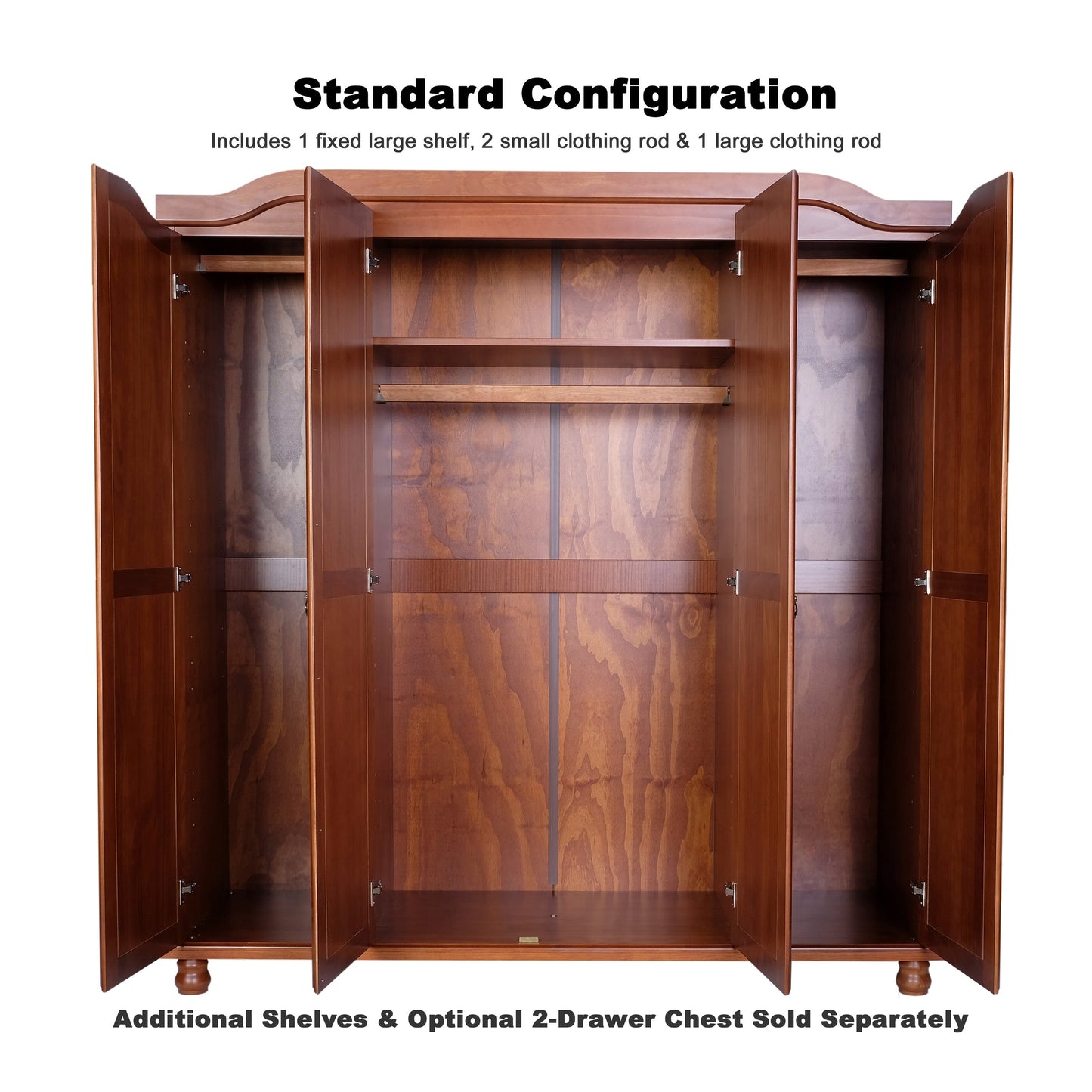 Palace Imports Armoire Kyle 4 portes en bois massif avec portes en bois massif ou en miroir