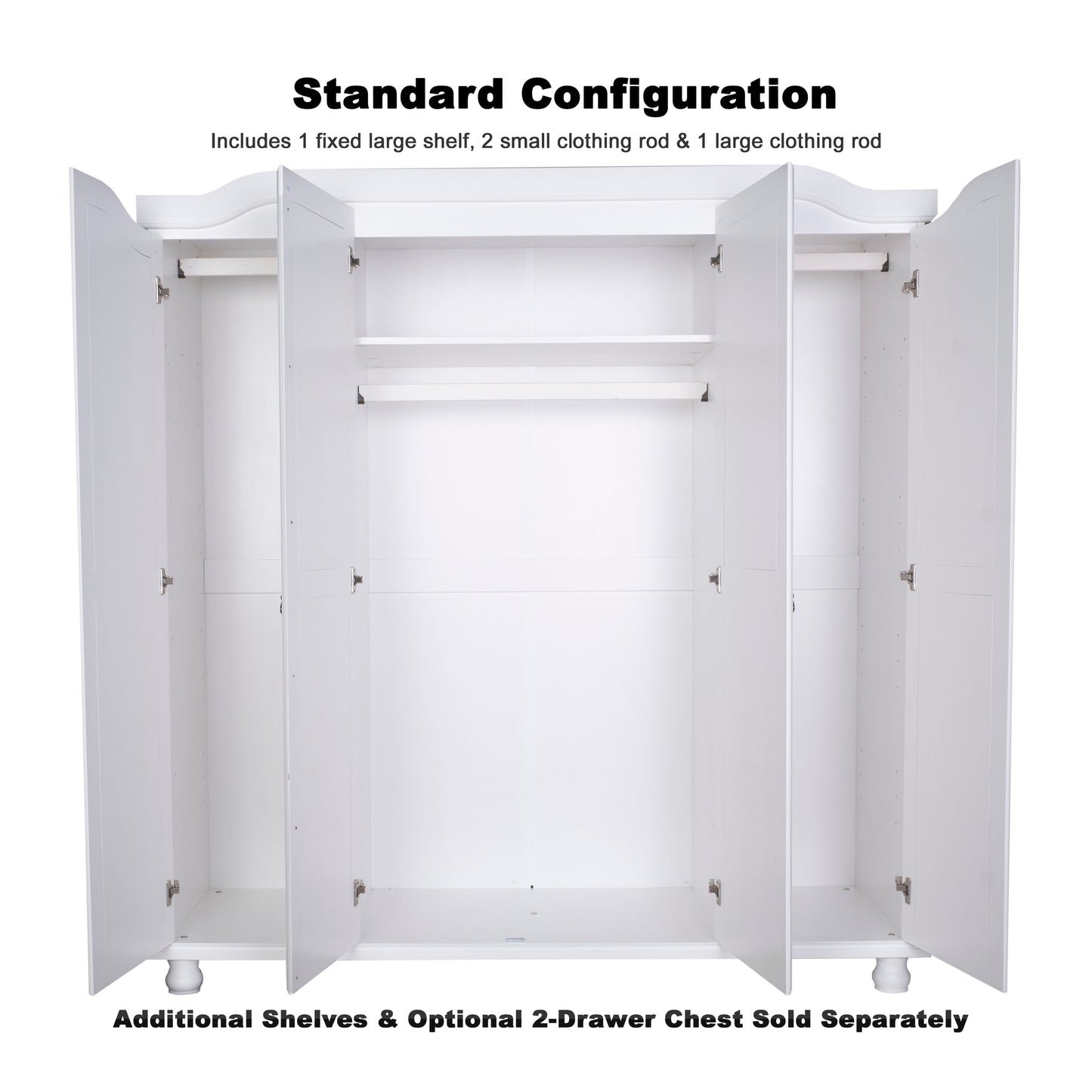 Palace Imports Armoire Kyle 4 portes en bois massif avec portes en bois massif ou en miroir