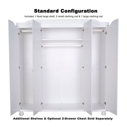 Palace Imports Armoire Kyle 4 portes en bois massif avec portes en bois massif ou en miroir