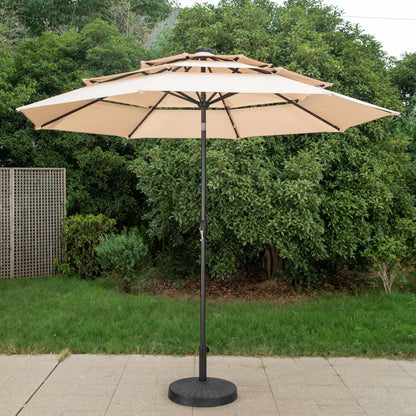 MAISON ARTS Parasol de jardin inclinable automatique à 3 niveaux de 3 mètres avec lumières LED et double ventilation