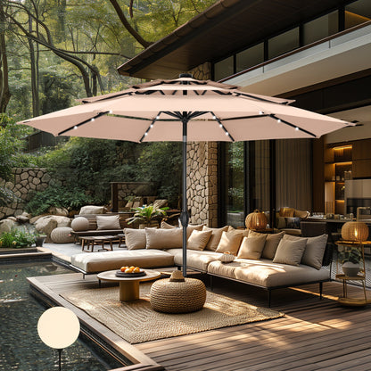 MAISON ARTS Parasol de jardin inclinable automatique à 3 niveaux de 3 mètres avec lumières LED et double ventilation