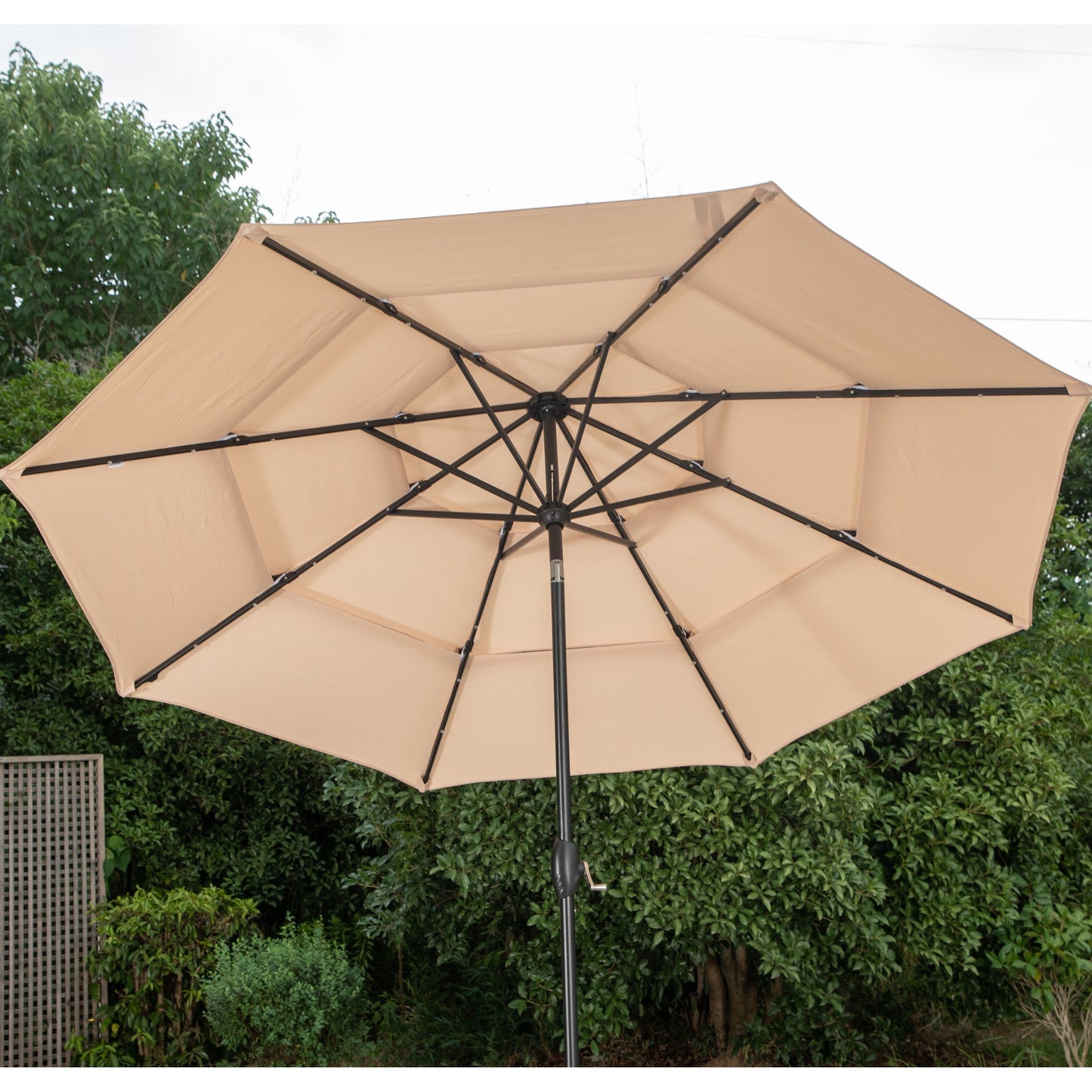 MAISON ARTS Parasol de jardin inclinable automatique à 3 niveaux de 3 mètres avec lumières LED et double ventilation