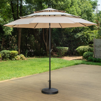 MAISON ARTS Parasol de jardin inclinable automatique à 3 niveaux de 3 mètres avec lumières LED et double ventilation