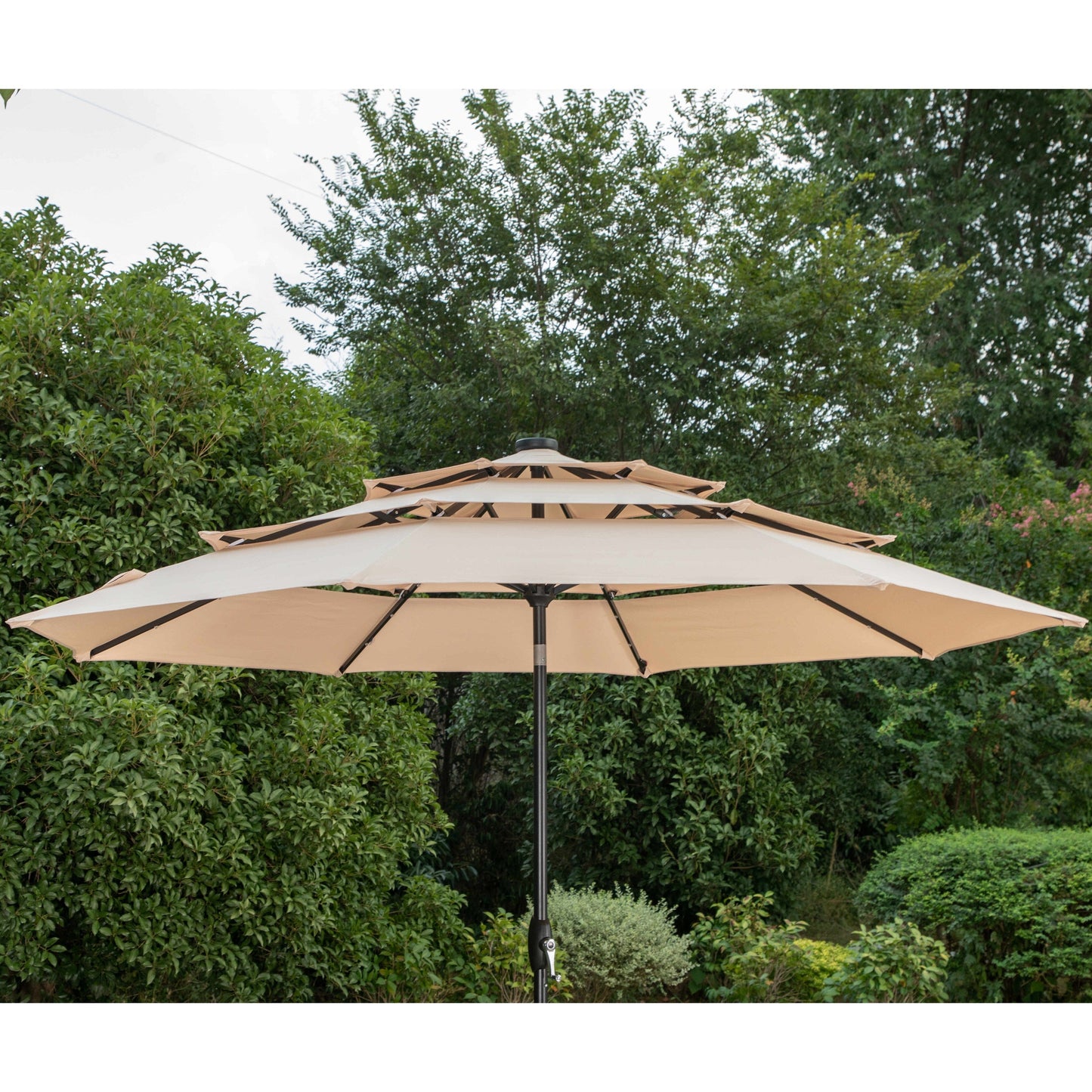 MAISON ARTS Parasol de jardin inclinable automatique à 3 niveaux de 3 mètres avec lumières LED et double ventilation