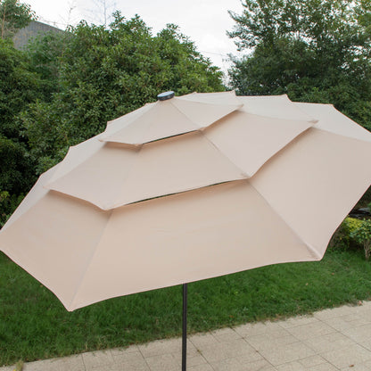 MAISON ARTS Parasol de jardin inclinable automatique à 3 niveaux de 3 mètres avec lumières LED et double ventilation