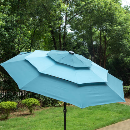 MAISON ARTS Parasol de jardin inclinable automatique à 3 niveaux de 3 mètres avec lumières LED et double ventilation