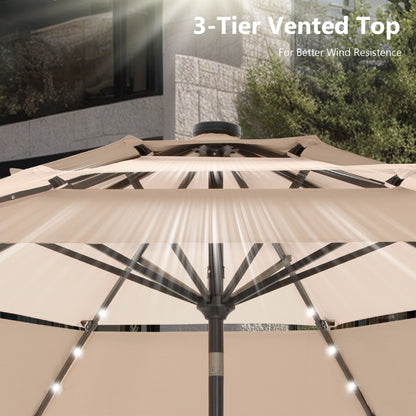 MAISON ARTS Parasol de jardin inclinable automatique à 3 niveaux de 3 mètres avec lumières LED et double ventilation
