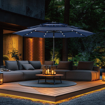 MAISON ARTS Parasol de jardin inclinable automatique à 3 niveaux de 3 mètres avec lumières LED et double ventilation