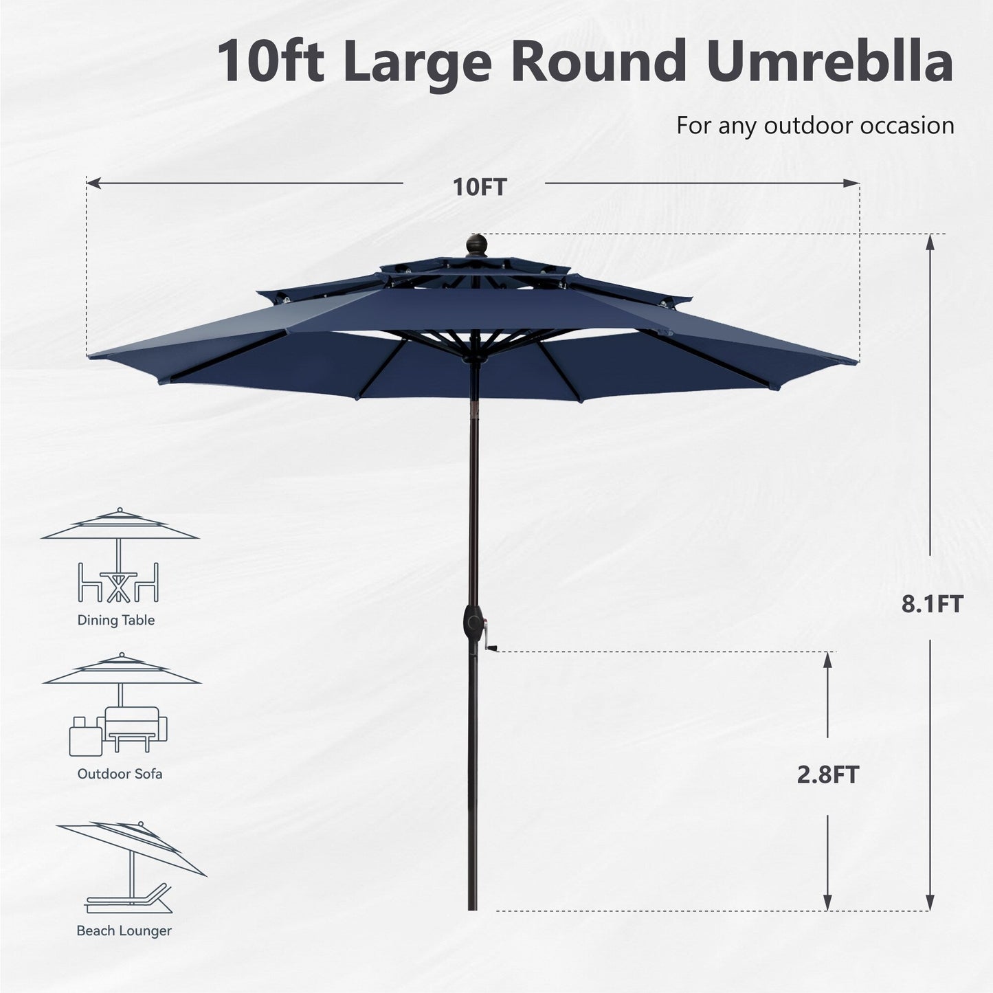 MAISON ARTS Parasol de jardin inclinable automatique à 3 niveaux de 3 mètres avec lumières LED et double ventilation