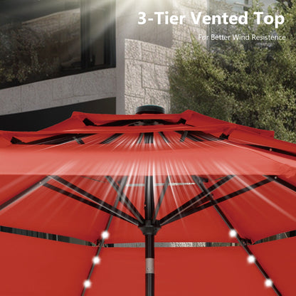 MAISON ARTS Parasol de jardin inclinable automatique à 3 niveaux de 3 mètres avec lumières LED et double ventilation