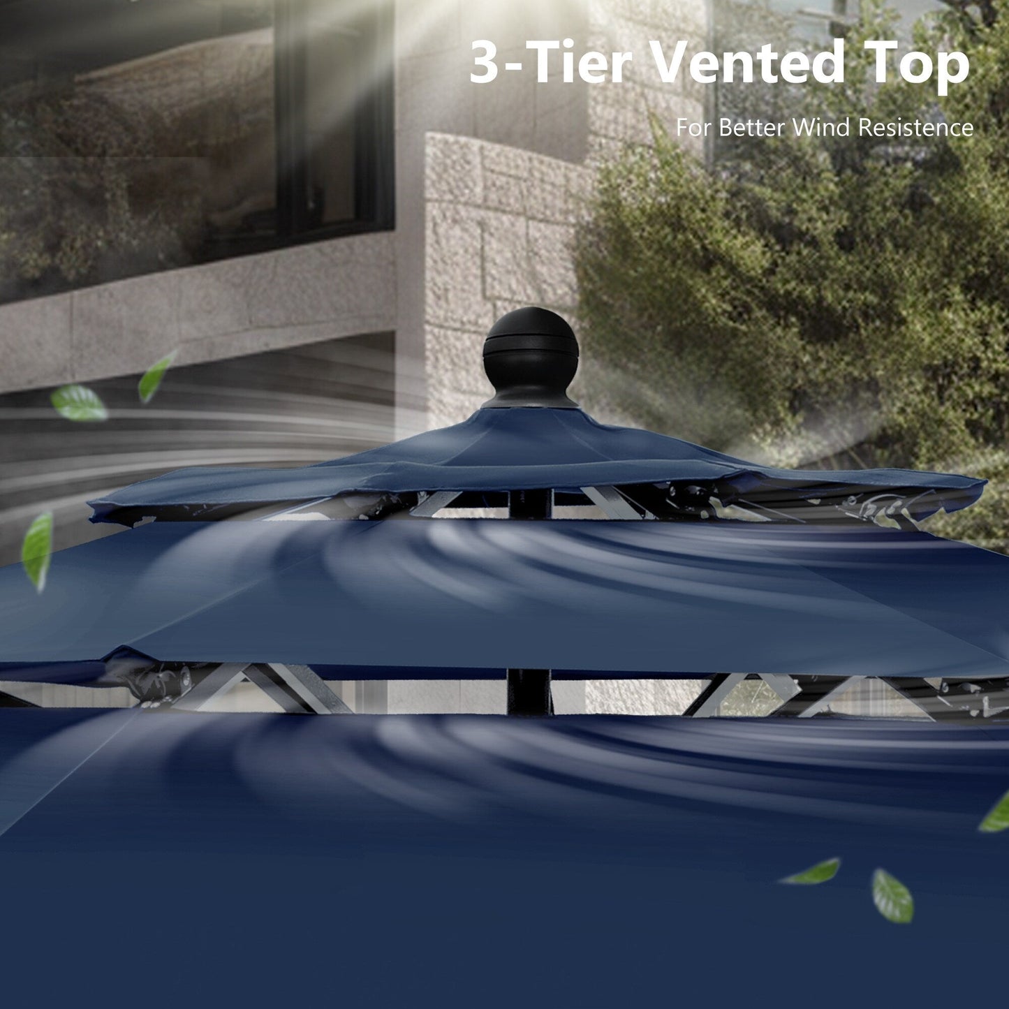 MAISON ARTS Parasol de jardin inclinable automatique à 3 niveaux de 3 mètres avec lumières LED et double ventilation