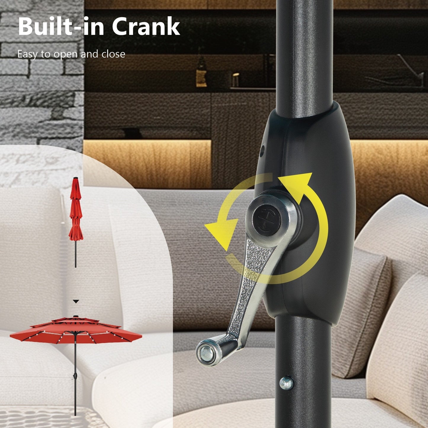 MAISON ARTS Parasol de jardin inclinable automatique à 3 niveaux de 3 mètres avec lumières LED et double ventilation