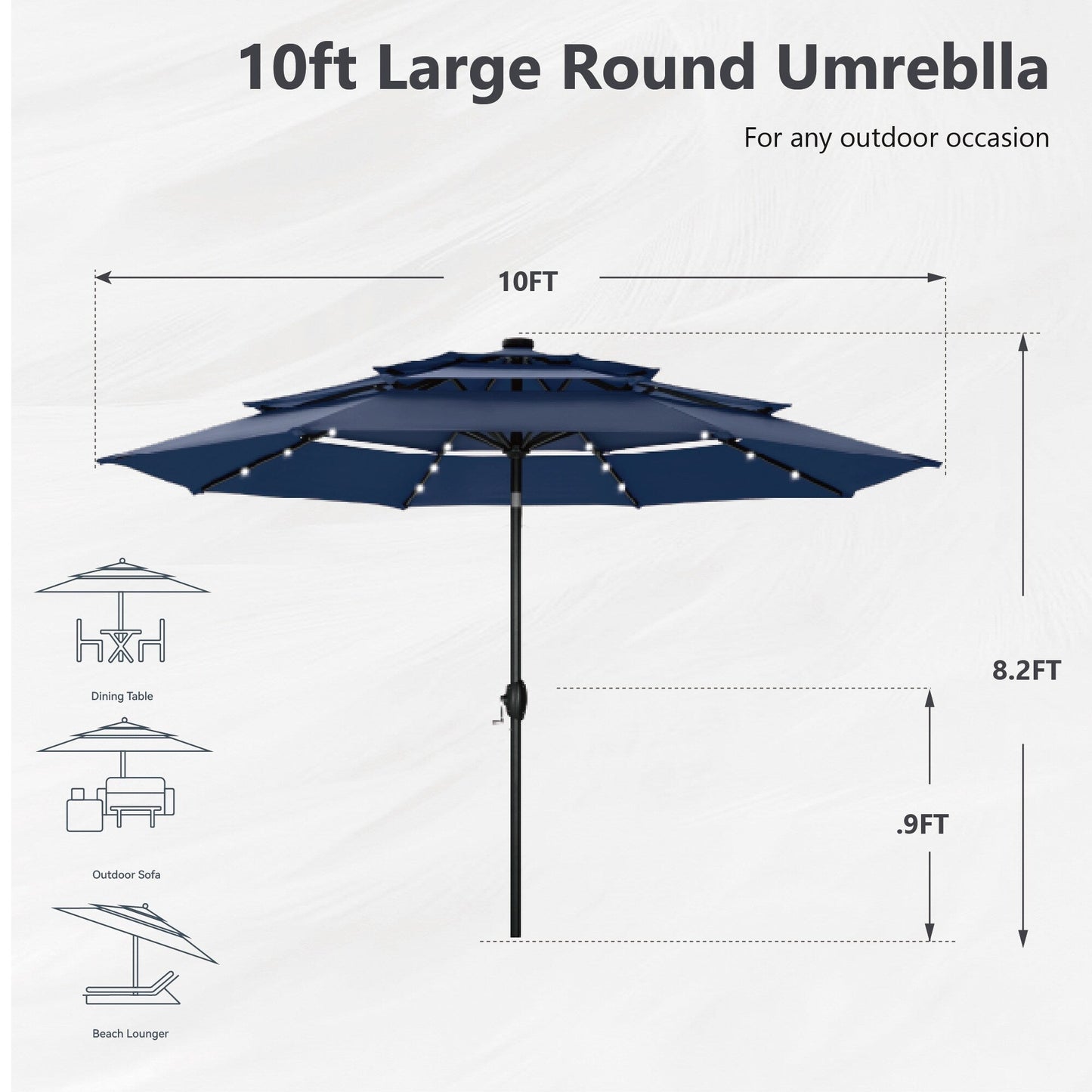 MAISON ARTS Parasol de jardin inclinable automatique à 3 niveaux de 3 mètres avec lumières LED et double ventilation