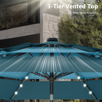 MAISON ARTS Parasol de jardin inclinable automatique à 3 niveaux de 3 mètres avec lumières LED et double ventilation