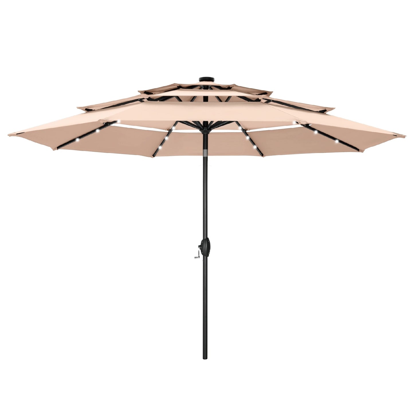 MAISON ARTS Parasol de jardin inclinable automatique à 3 niveaux de 3 mètres avec lumières LED et double ventilation