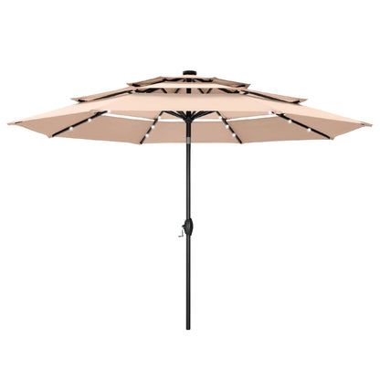 MAISON ARTS Parasol de jardin inclinable automatique à 3 niveaux de 3 mètres avec lumières LED et double ventilation