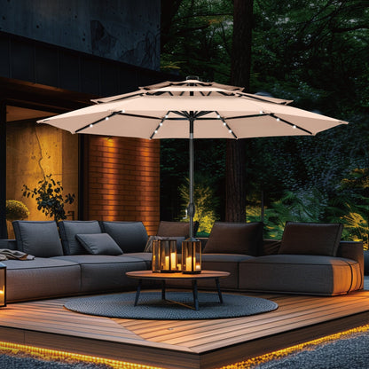 MAISON ARTS Parasol de jardin inclinable automatique à 3 niveaux de 3 mètres avec lumières LED et double ventilation