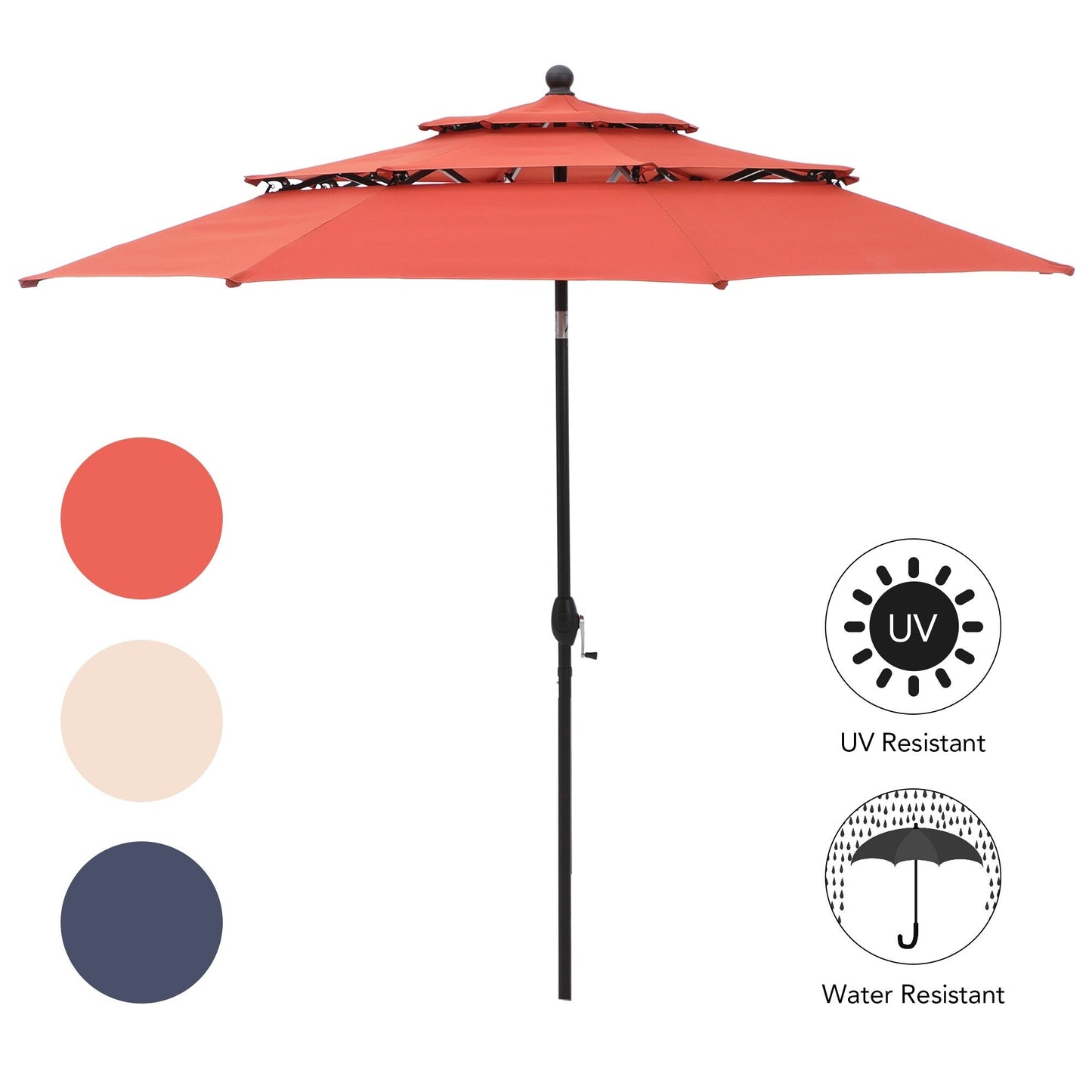 MAISON ARTS Parasol de jardin inclinable automatique à 3 niveaux de 3 mètres avec lumières LED et double ventilation