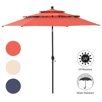 MAISON ARTS Parasol de jardin inclinable automatique à 3 niveaux de 3 mètres avec lumières LED et double ventilation