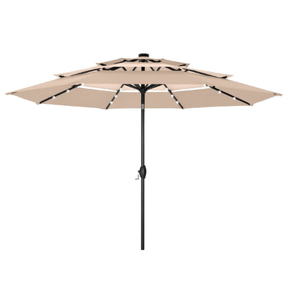 MAISON ARTS Parasol de jardin inclinable automatique à 3 niveaux de 3 mètres avec lumières LED et double ventilation