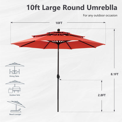 MAISON ARTS Parasol de jardin inclinable automatique à 3 niveaux de 3 mètres avec lumières LED et double ventilation