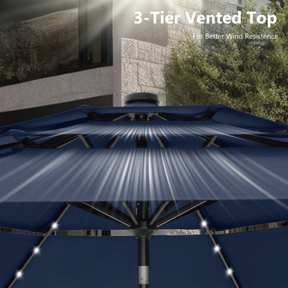 MAISON ARTS Parasol de jardin inclinable automatique à 3 niveaux de 3 mètres avec lumières LED et double ventilation