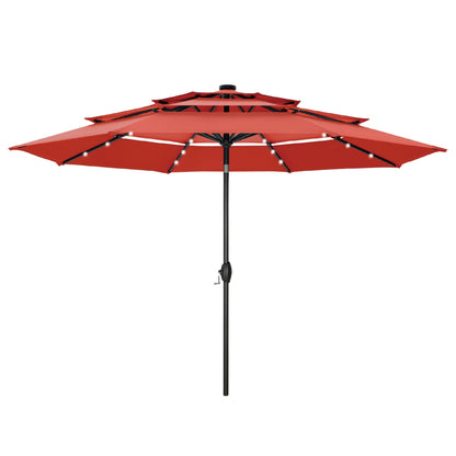 MAISON ARTS Parasol de jardin inclinable automatique à 3 niveaux de 3 mètres avec lumières LED et double ventilation