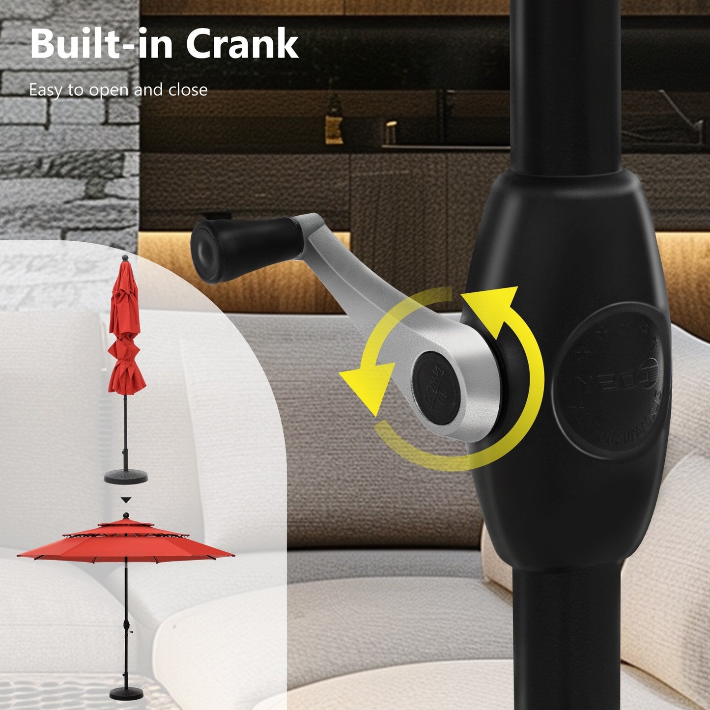 MAISON ARTS Parasol de jardin inclinable automatique à 3 niveaux de 3 mètres avec lumières LED et double ventilation