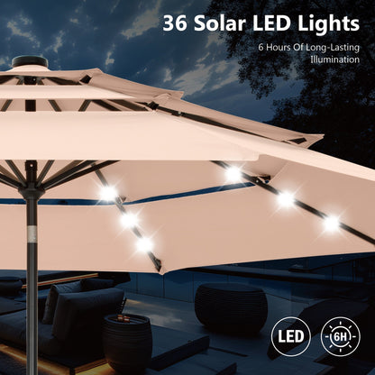 MAISON ARTS Parasol de jardin inclinable automatique à 3 niveaux de 3 mètres avec lumières LED et double ventilation