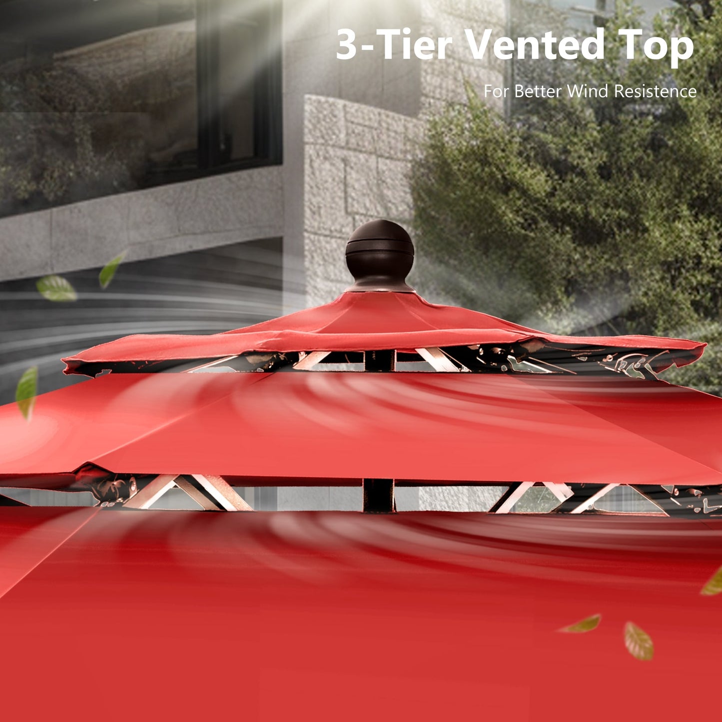 MAISON ARTS Parasol de jardin inclinable automatique à 3 niveaux de 3 mètres avec lumières LED et double ventilation