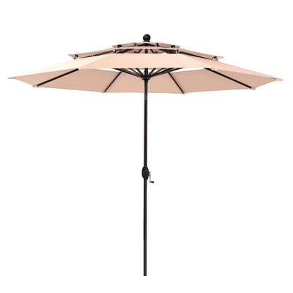 MAISON ARTS Parasol de jardin inclinable automatique à 3 niveaux de 3 mètres avec lumières LED et double ventilation