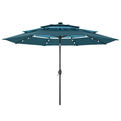 MAISON ARTS Parasol de jardin inclinable automatique à 3 niveaux de 3 mètres avec lumières LED et double ventilation