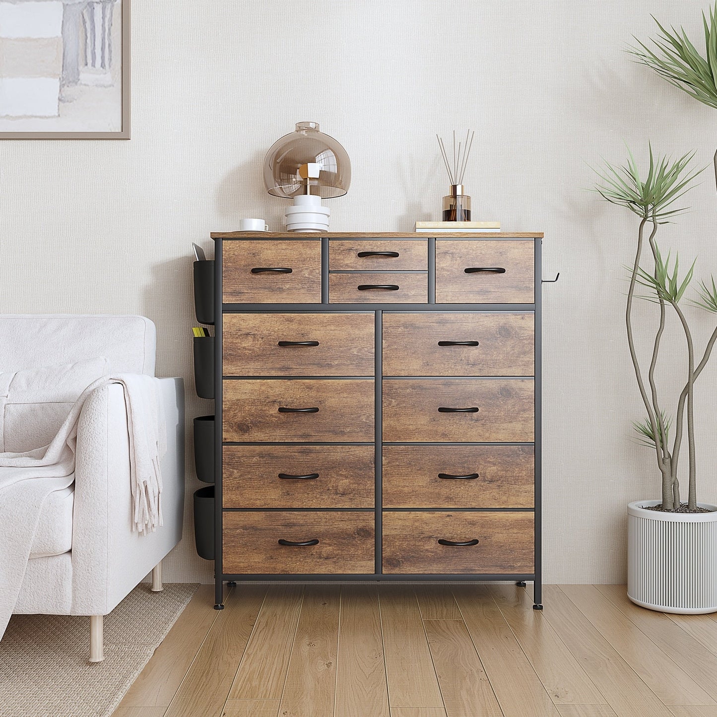 Commode 12 tiroirs, commode haute en tissu pour chambre à coucher, coffre à tiroirs