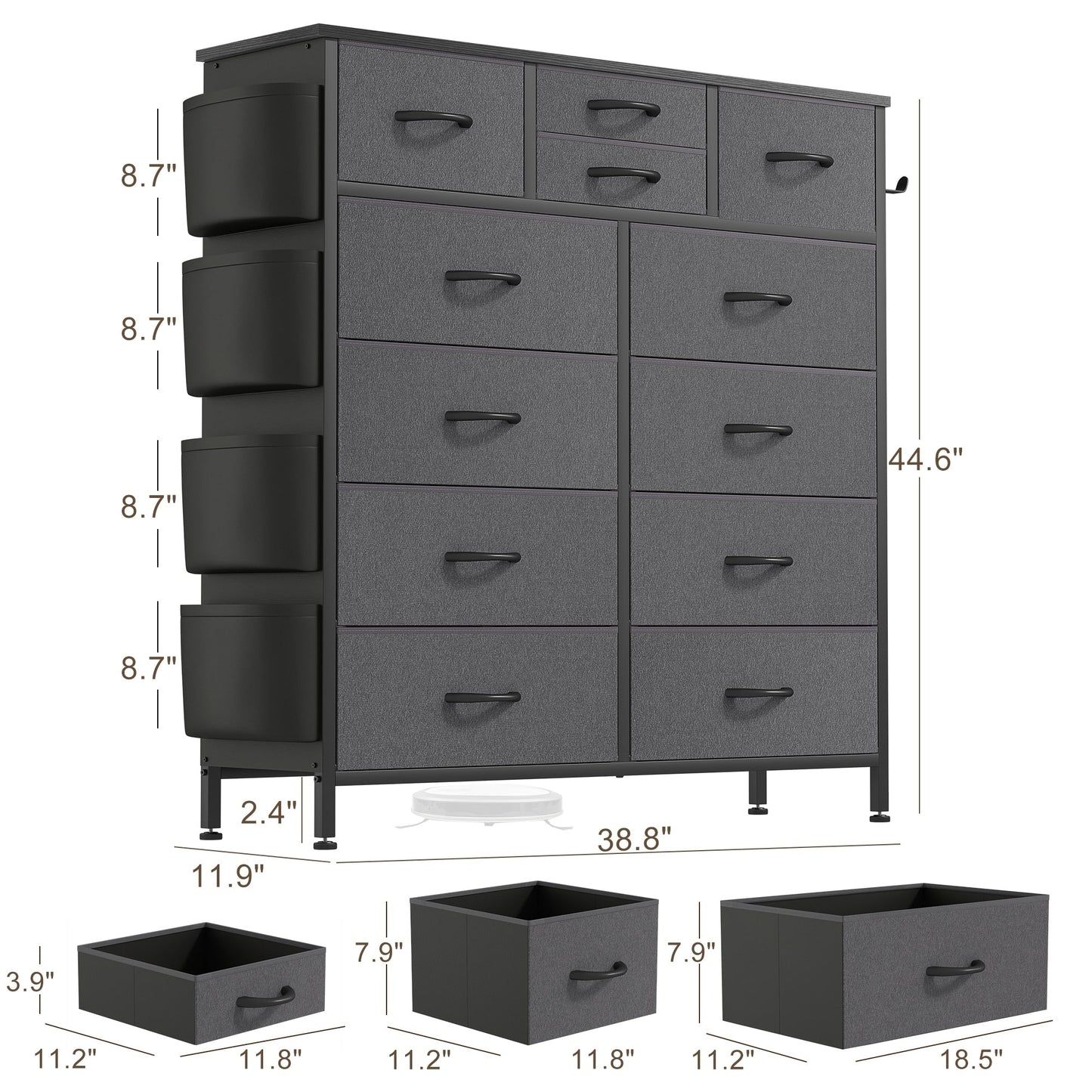 Commode 12 tiroirs, commode haute en tissu pour chambre à coucher, coffre à tiroirs