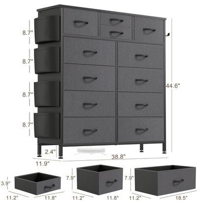 Commode 12 tiroirs, commode haute en tissu pour chambre à coucher, coffre à tiroirs