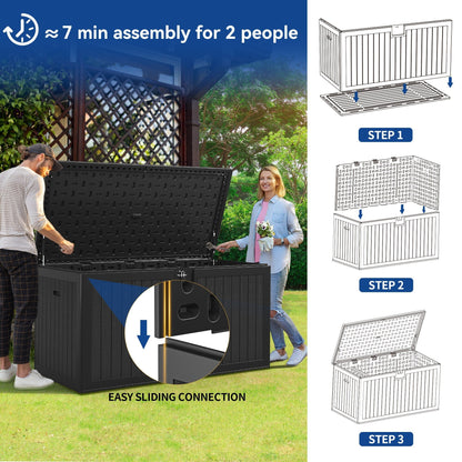 Grand coffre de rangement en résine résistant à l'eau, verrouillable, 120 à 260 gallons