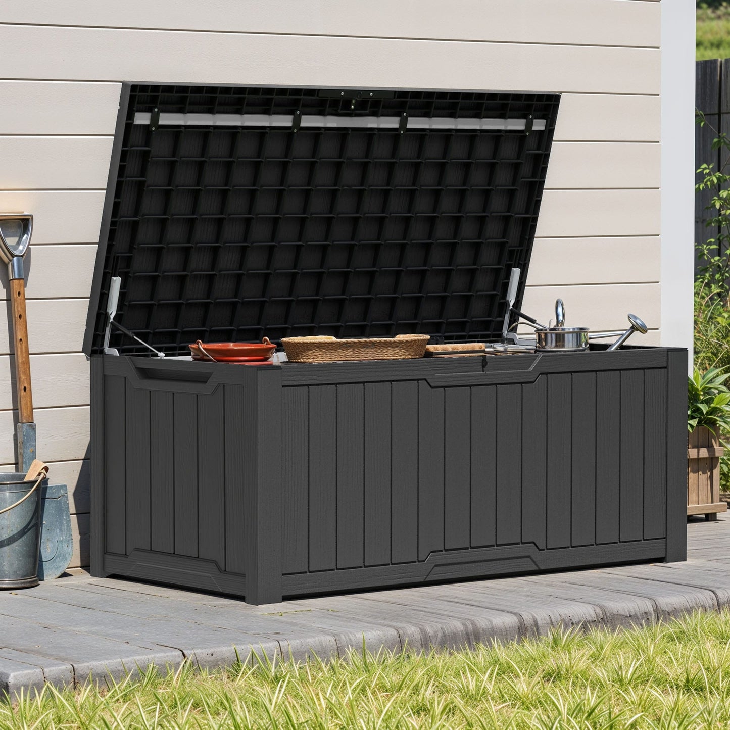 Grand coffre de rangement en résine résistant à l'eau, verrouillable, 120 à 260 gallons