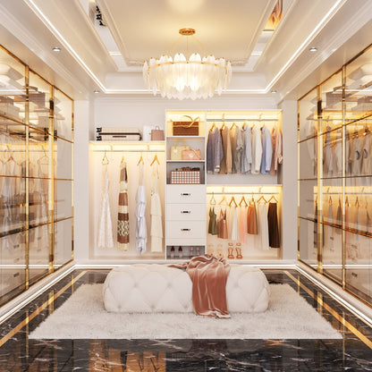 Rackcog Organisateur de placard réglable de 305 cm avec tiroirs, système de rangement avec étagères personnalisables pour placard à l'ancienne et placard aménagé.