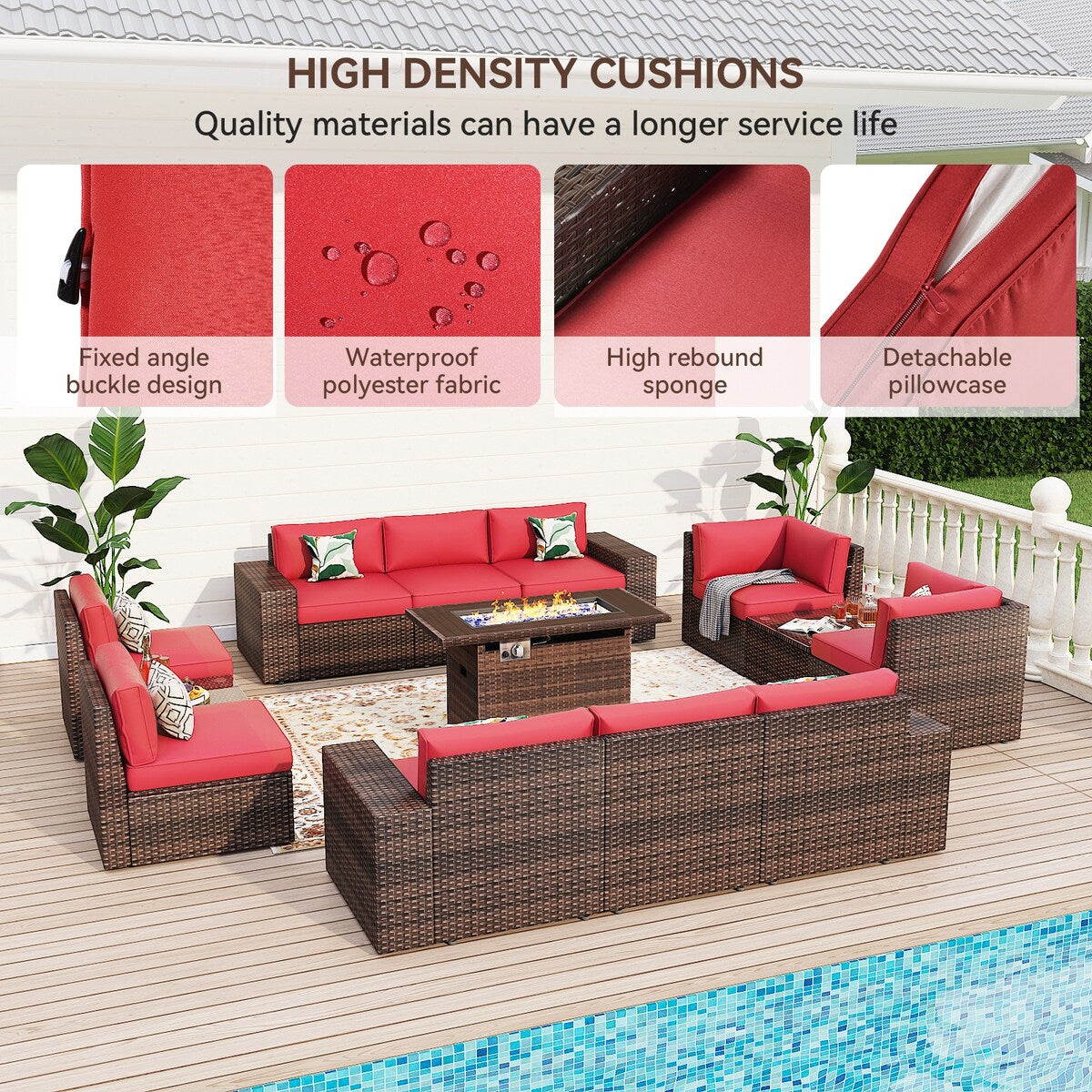 Ensemble de meubles de jardin 13 pièces avec foyer de 44 pouces