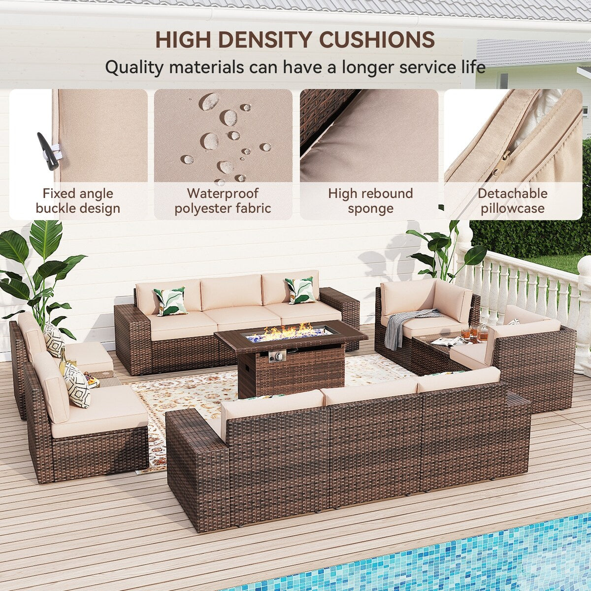 Ensemble de meubles de jardin 13 pièces avec foyer de 44 pouces